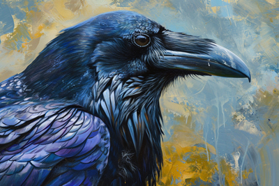 Close up picture of an intelligent raven