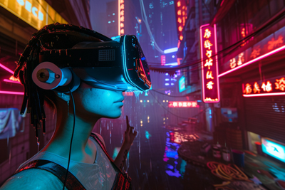 Image of a woman wearing VR glass