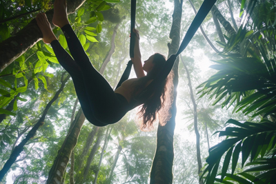 Image of young girl doing aerial yoga practice
