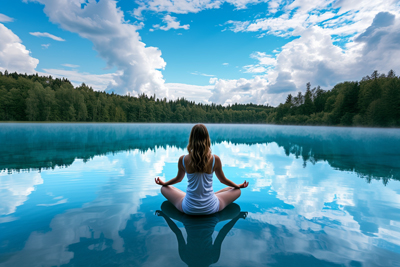 Picture of girl practicing yoga under blue skies