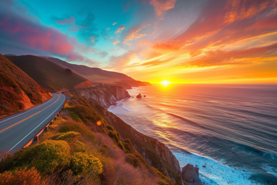 Portrait of coastal road clinging to cliff views