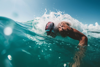 Image of athletic swimmer diving into the water