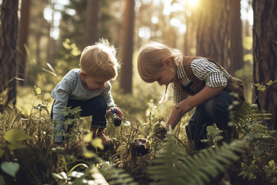 Image of curious children exploring nature