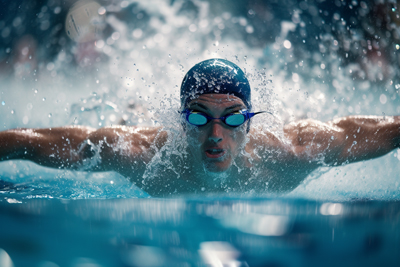 Photo of athletic swimmer diving into water