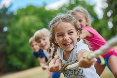 Photo of children playing tug of war