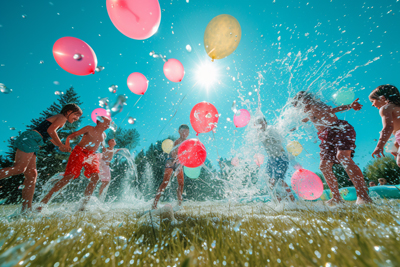 Photo of children playing with water balloons