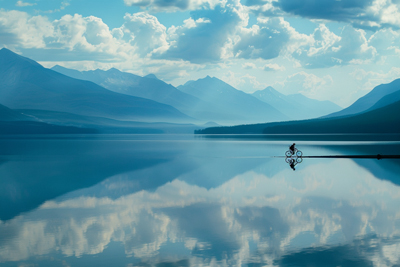 Photo of cyclist along lakeshore with scenic views