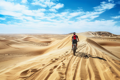 Picture of a cyclist on an arid desert trail