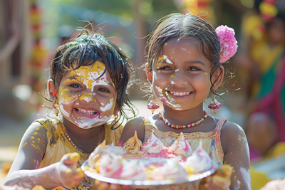 Picture of children celebrating Holi festival with colors
