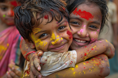 Picture of children joyfully exchanging hugs