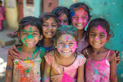 Picture of children playing with Holi colors