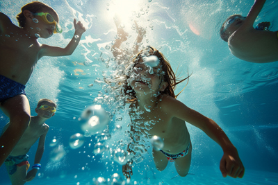 Picture of children swimming underwater