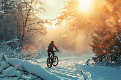 Picture of cyclist riding in a snowy area