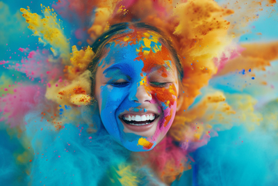 Picture of joyful face smeared in Holi colors