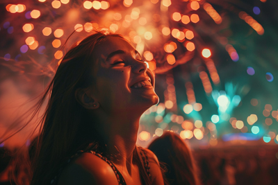 Portrait of fireworks bursting in the night sky