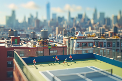 Image of tennis players playing on a rooftop