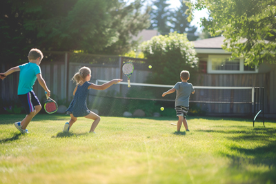 Picture of kids playing tennis in backyard