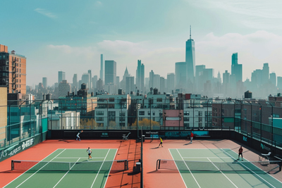 Portrait of tennis players playing on a rooftop