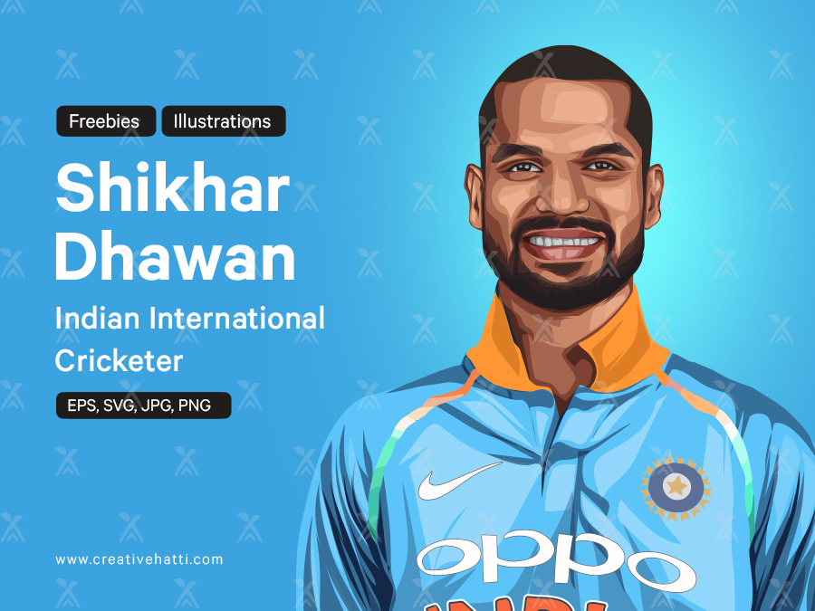 Shikhar Dhawan Indian International Cricketer Vector Portrait Illustration Shikhar Dhawan Indian International Cricketer Vector Portrait Illustration