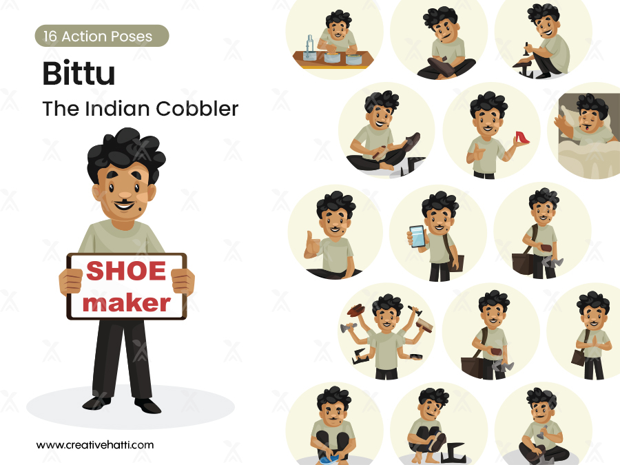 Bittu - The Indian Cobbler Vector Character Bundle On Creative Hatti Bittu - The Indian Cobbler Vector Character Bundle On Creative Hatti