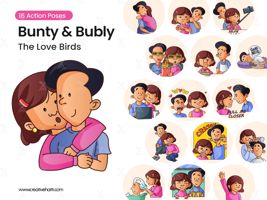 Bunty and Bubly - The Love Birds Vector Bundle on Creative Hatti Bunty and Bubly - The Love Birds Vector Bundle on Creative Hatti