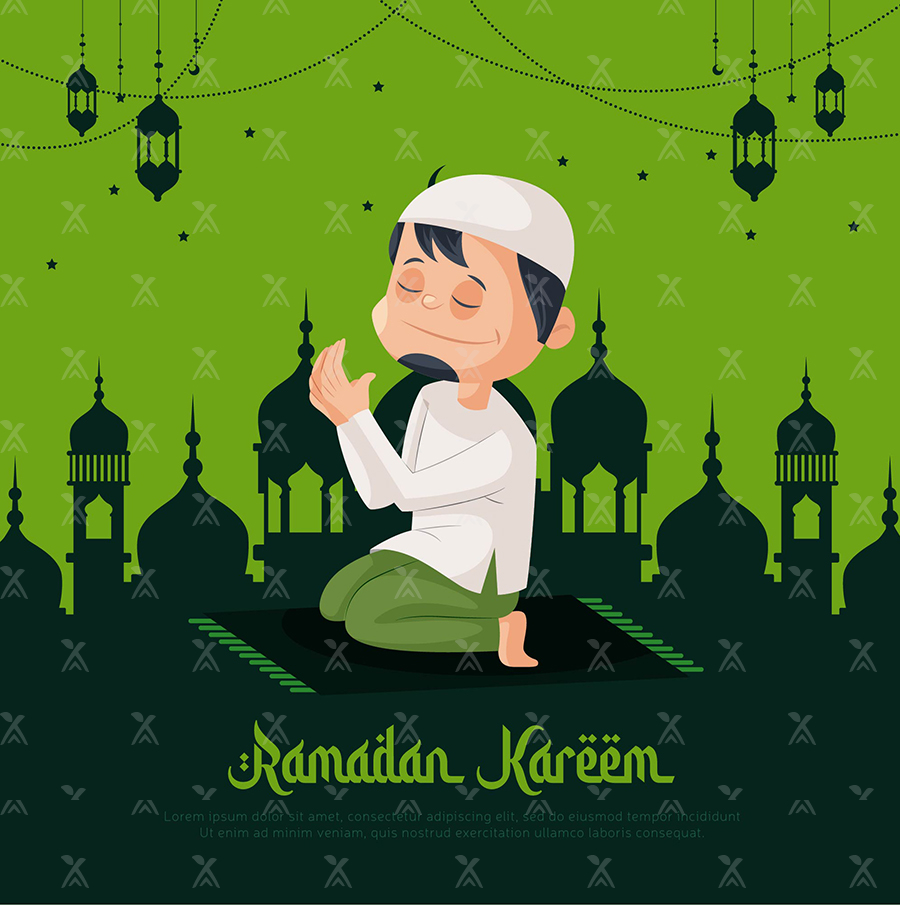 Prayers to God on Ramadan Kareem with banner design template
