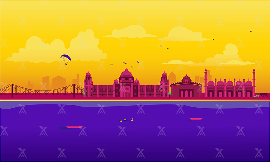 West Bengal city vector skyline on colored background