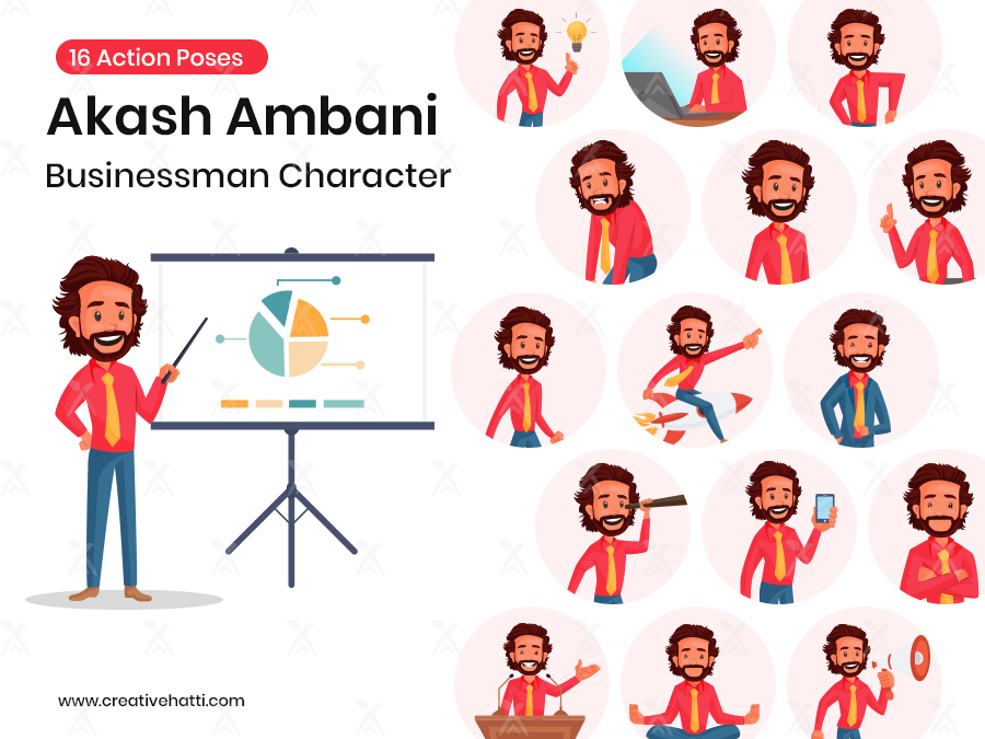 Akash Ambani- Businessman Character Vector Bundle Akash Ambani- Businessman Character Vector Bundle