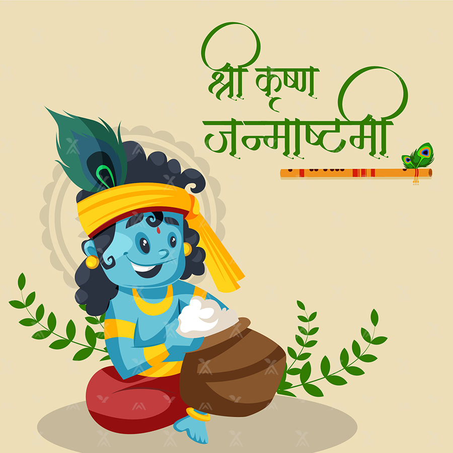 Banner template for shree krishna janmashtami illustration