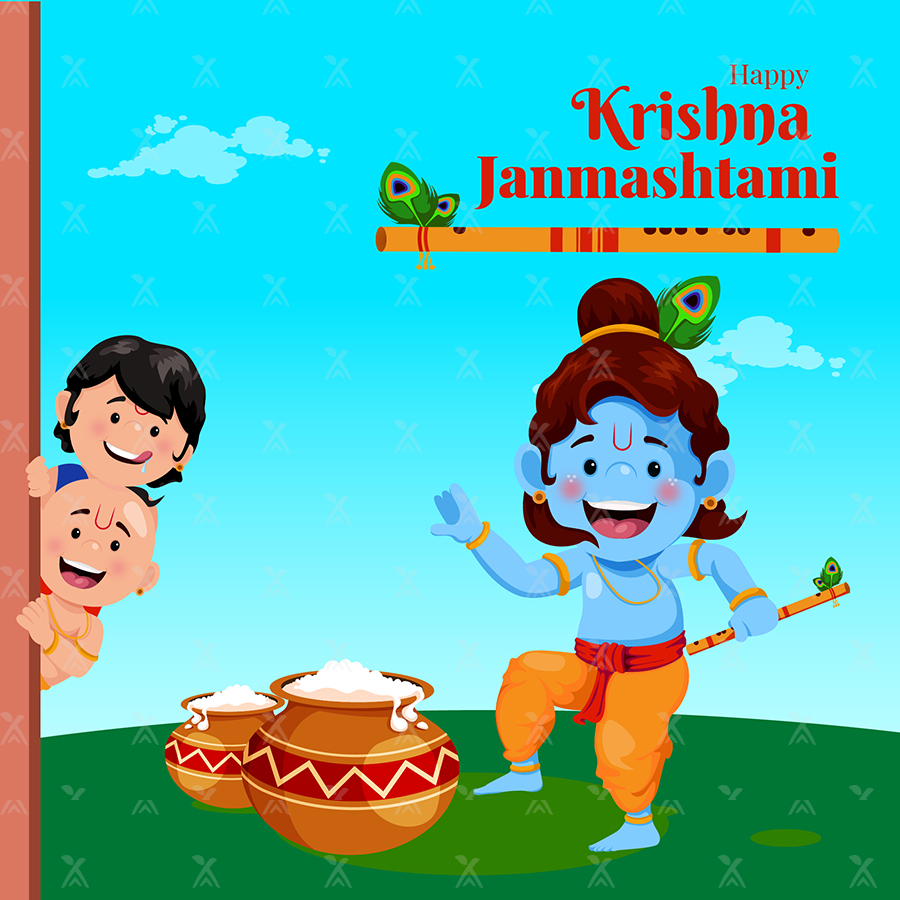Flat banner template of happy krishna janmashtami