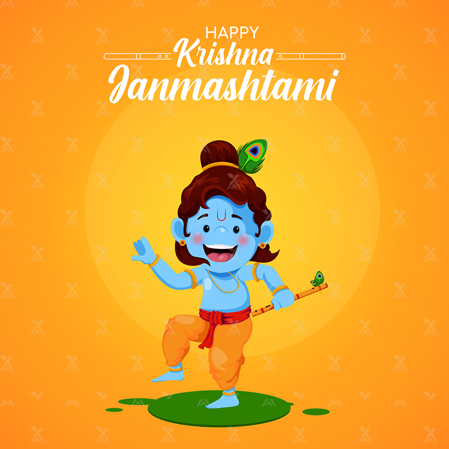 Happy Krishna Janmashtami banner design template