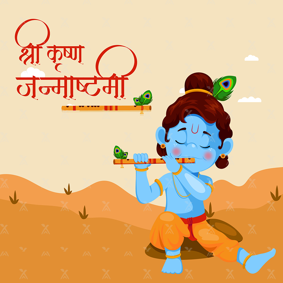 Shri krishna janmashtami illustration template banner