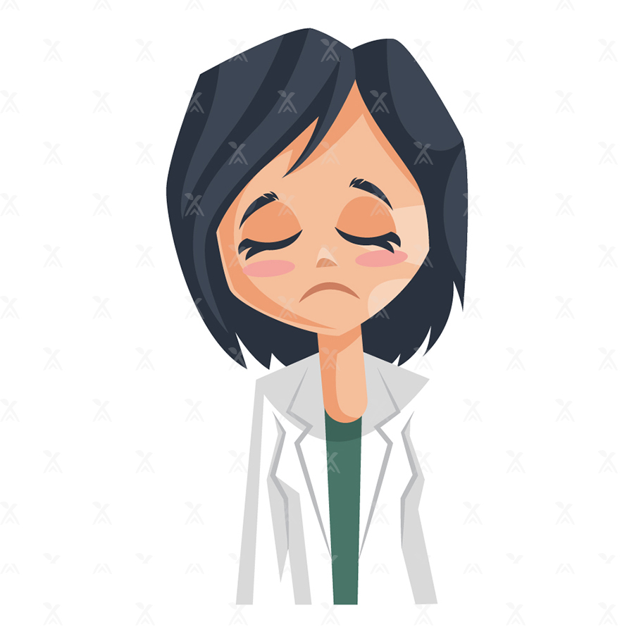 Cartoon illustration of a sad female doctor Cartoon illustration of a sad female doctor