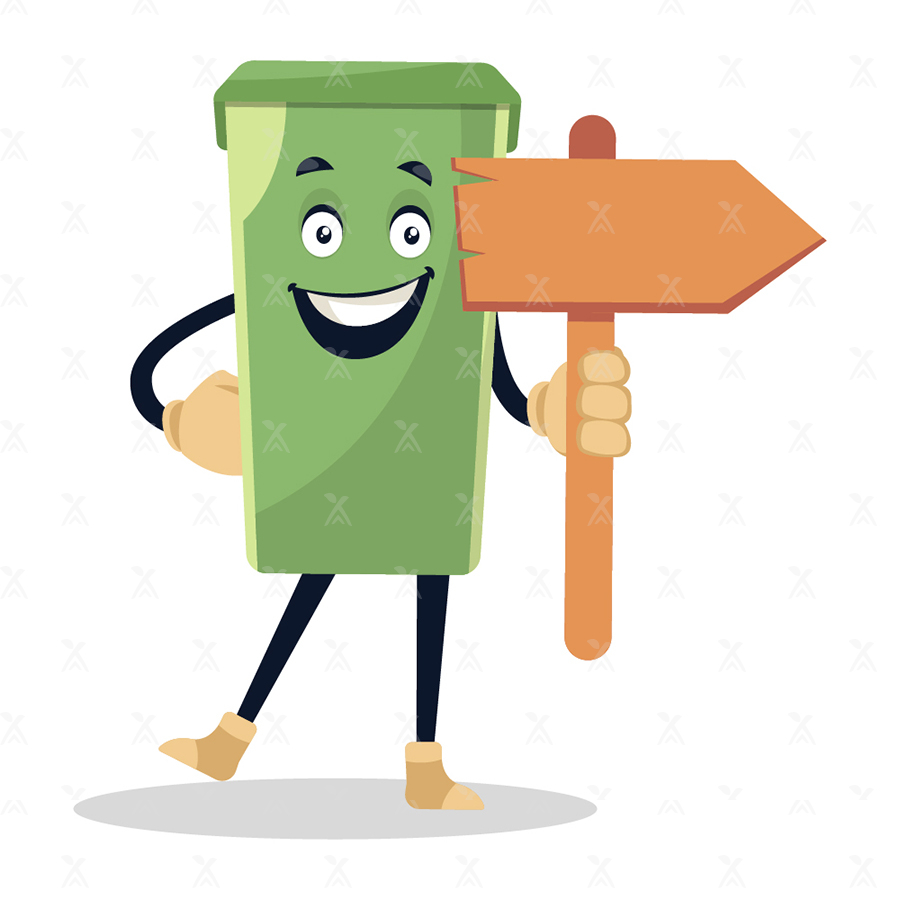 Dustbin is showing a wooden signboard Dustbin is showing a wooden signboard