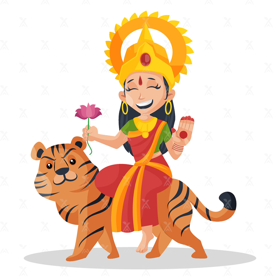 Goddess Durga is on lion and giving blessings