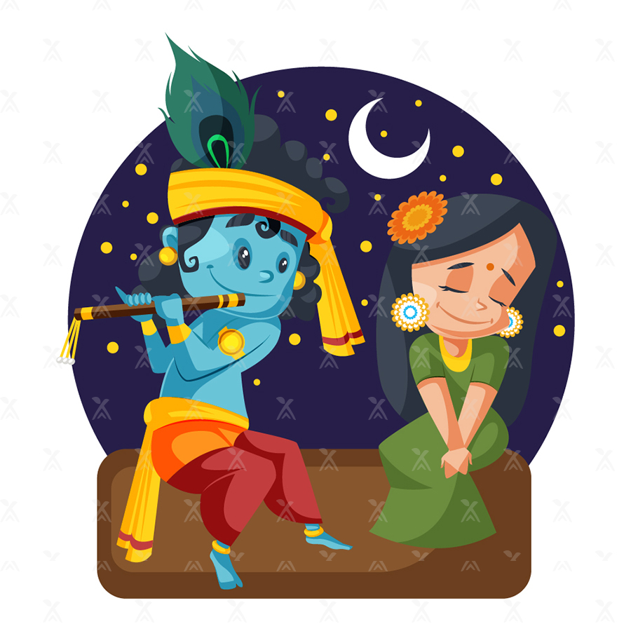 Lord Krishna and Radha sitting together and Krishna is playing flute Lord Krishna and Radha sitting together and Krishna is playing flute