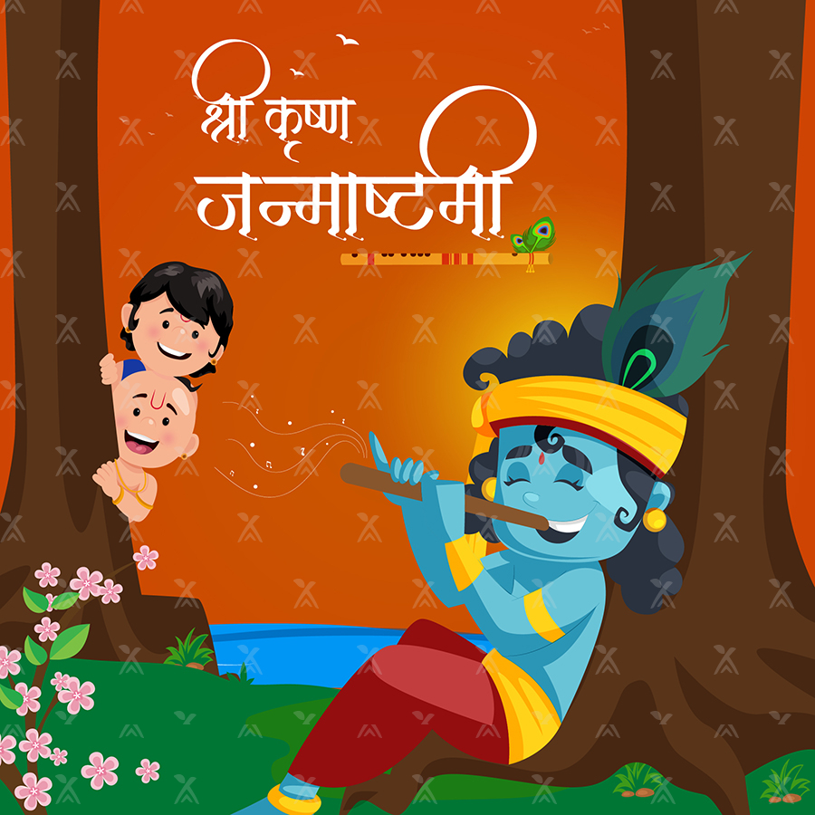 Template banner for shri krishna janmashtami card