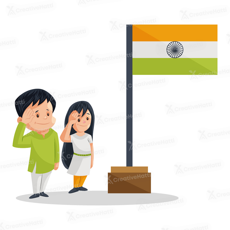 Children are saluting to the Indian flag Children are saluting to the Indian flag