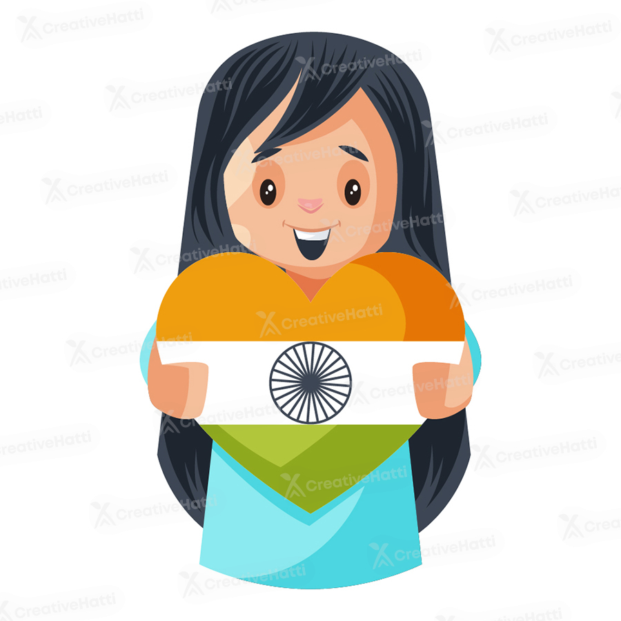 Girl is showing heart shape Indian flag Girl is showing heart shape Indian flag