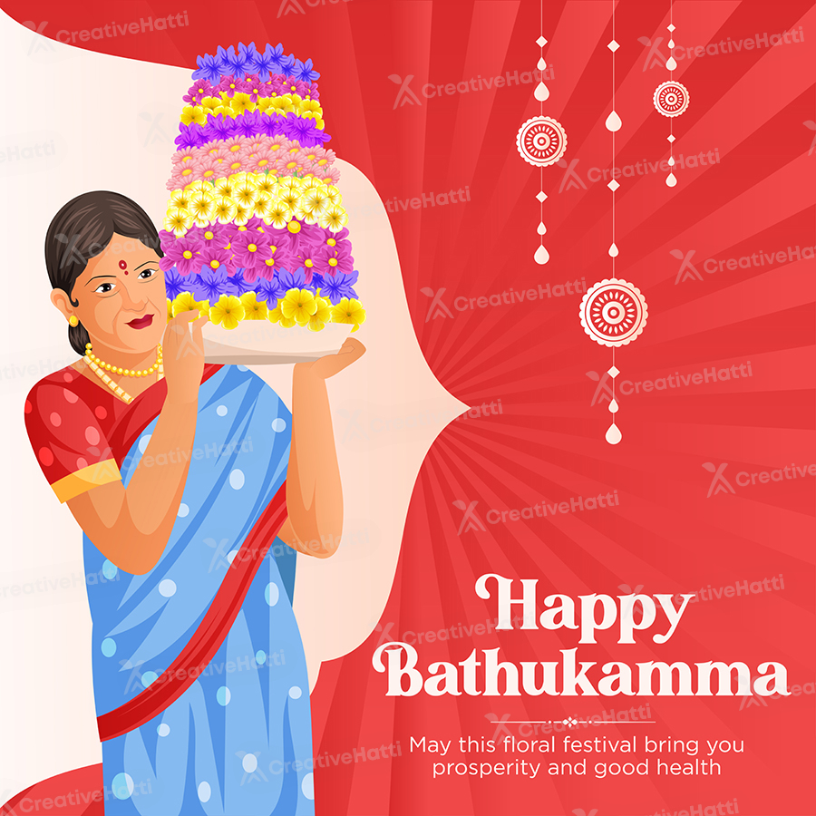 Happy Bathukamma Telangana festival template banner