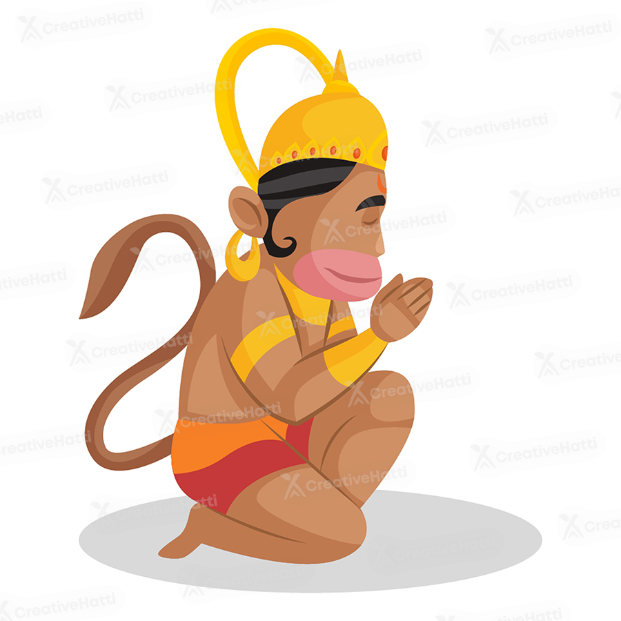 Lord Hanuman is sitting on his knee and with greet hands Lord Hanuman is sitting on his knee and with greet hands