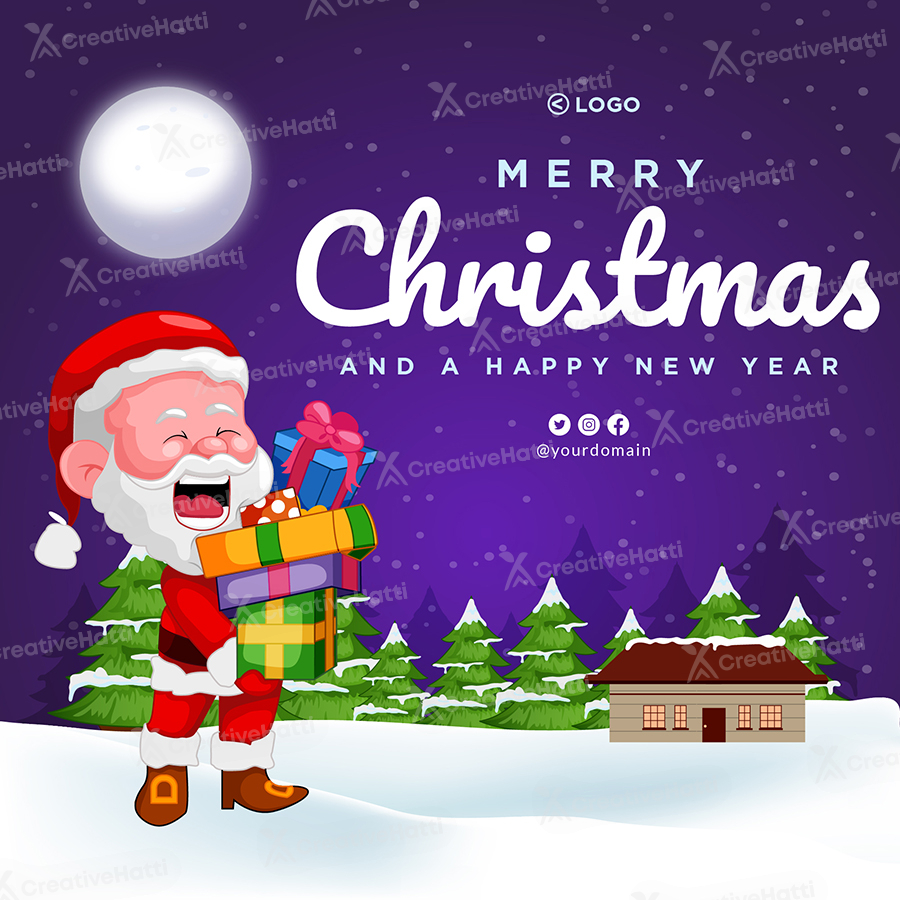 merry christmas and happy new year on template banner