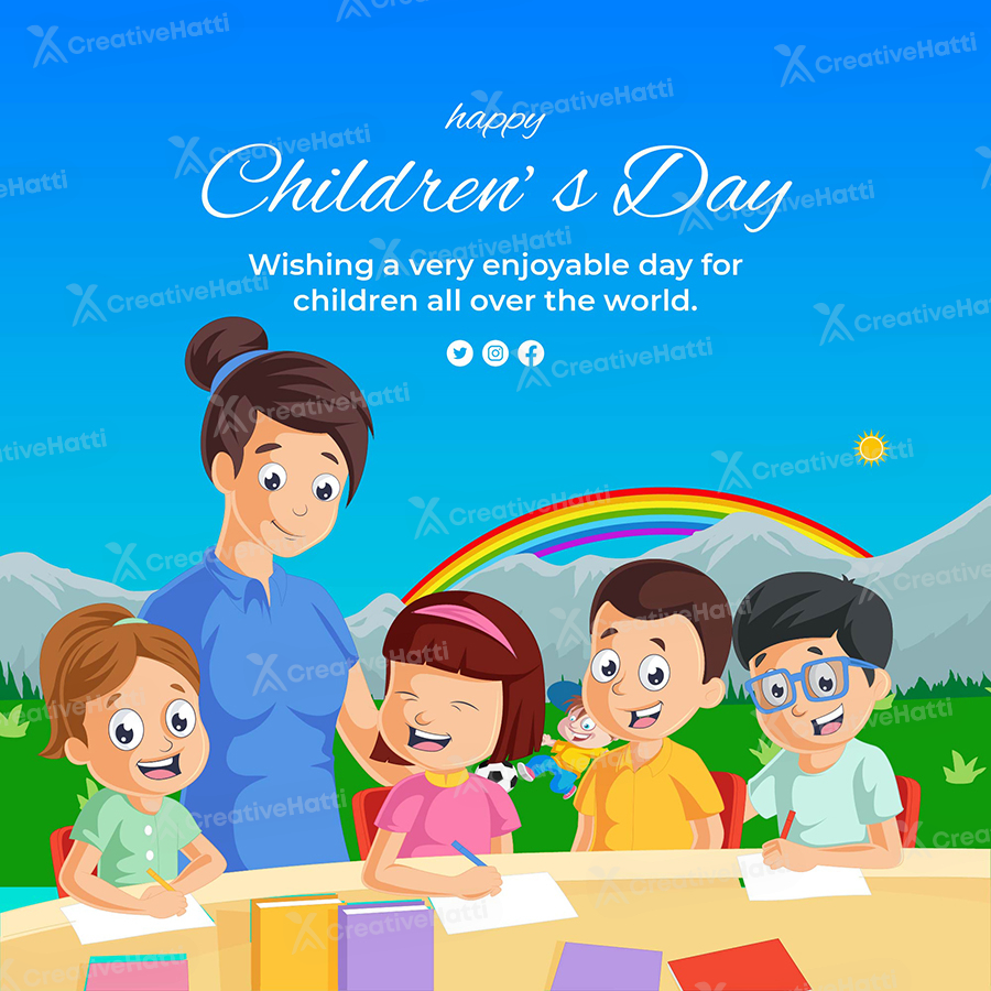 Happy children's day wishes template banner