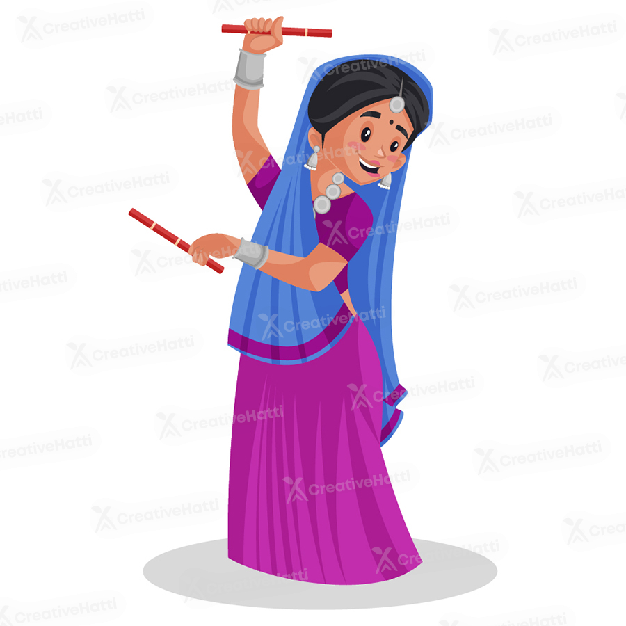 Indian Gujarati woman is doing garba dance with dandiya Indian Gujarati woman is doing garba dance with dandiya