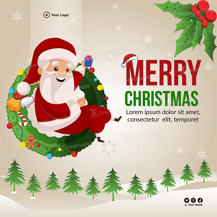 Merry christmas card with banner template