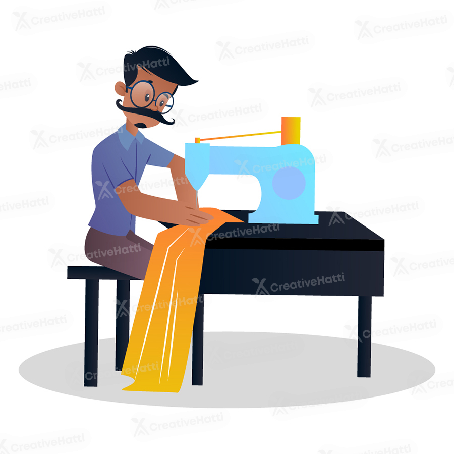 Tailor is sewing a cloth on a machine