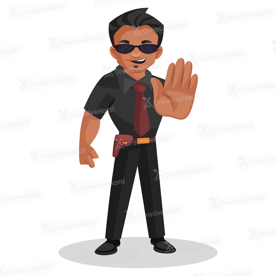 Bodyguard is giving a stop hand sign Bodyguard is giving a stop hand sign