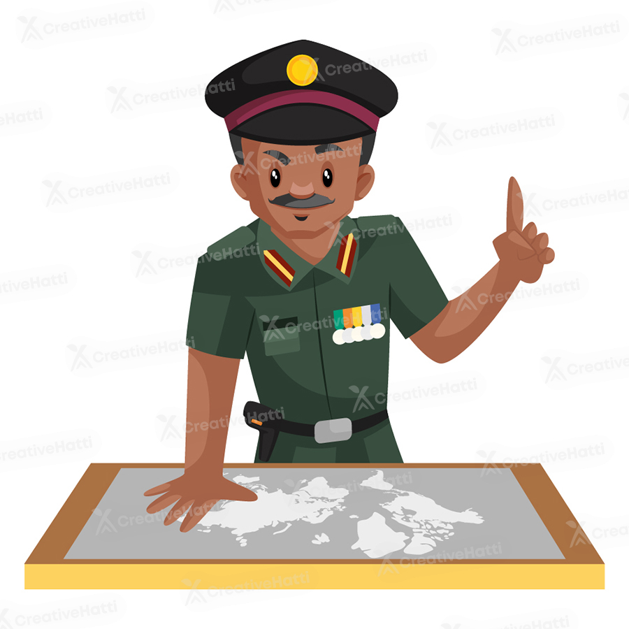 Indian army man is with a map and making a plan Indian army man is with a map and making a plan