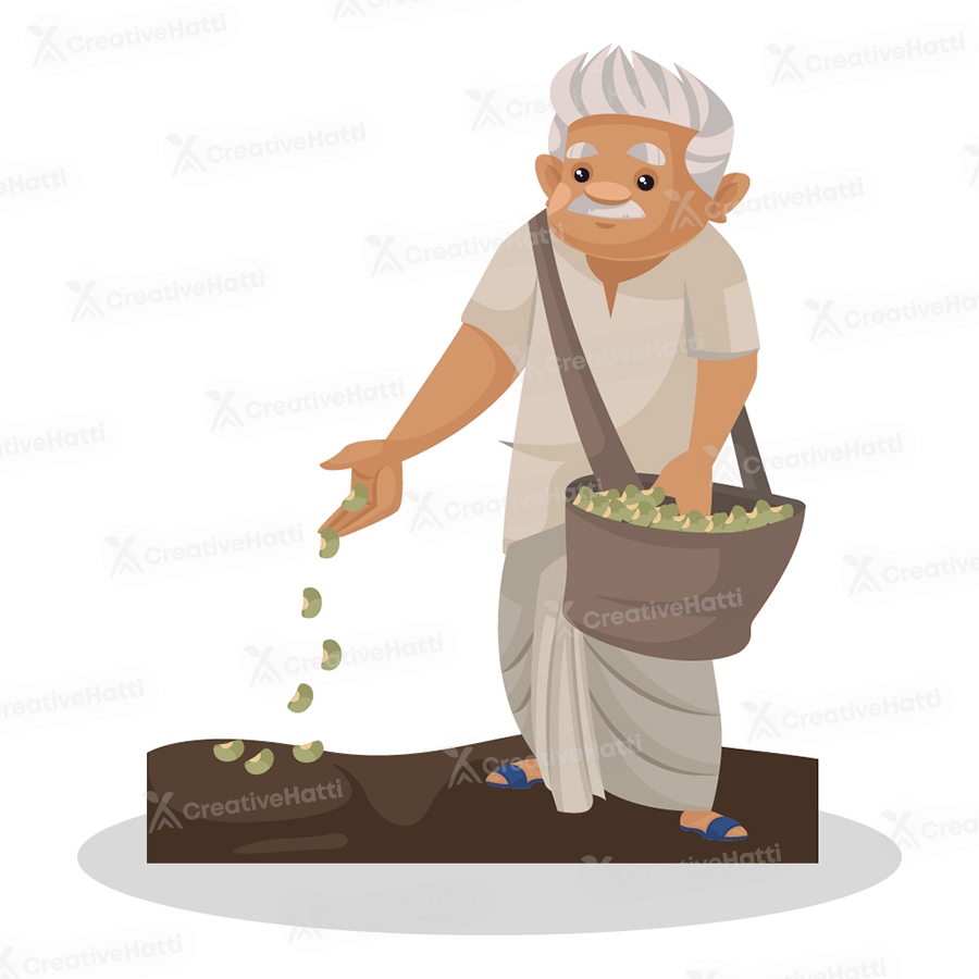 Indian farmer is putting seeds in the farm Indian farmer is putting seeds in the farm