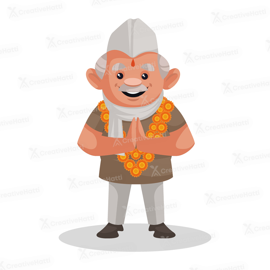 Indian politician is wearing flower garland and standing with greet hands Indian politician is wearing flower garland and standing with greet hands